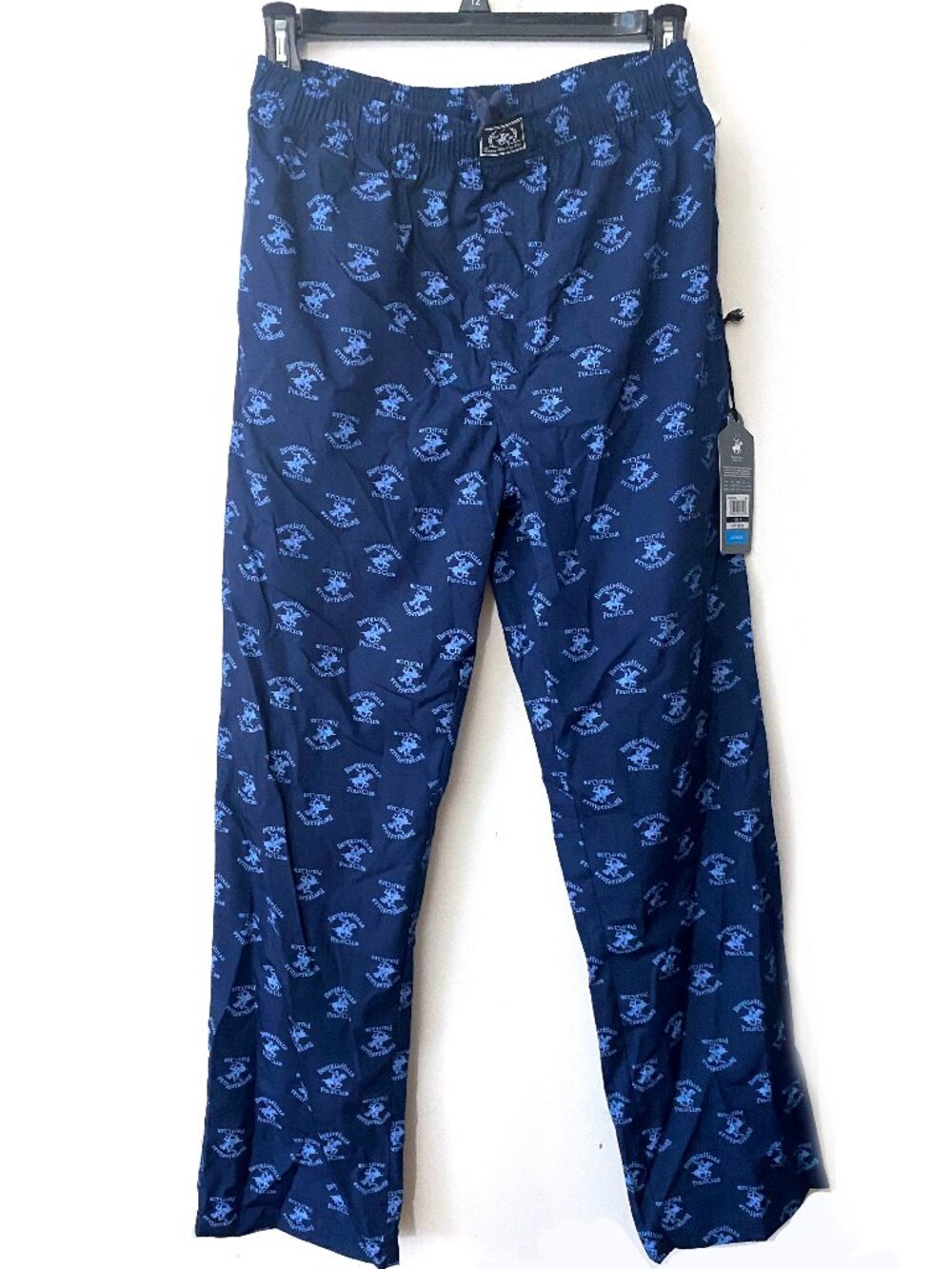 NWT Beverly Hills Polo Club Men's logo pattern Pajama Lounge Pants, Navy, Size M